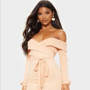 Fawn Long Sleeve Wrap Bardot Midi Dress